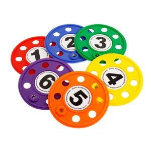 Discos Sumergibles Numerados Ref. 6006, set de 6 discos de colores para juegos y entrenamientos acuáticos.