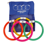 Juego de Aros Sumergibles Ref. 6102 fabricados en PVC flexible, ideales para juegos y entrenamientos en piscinas.