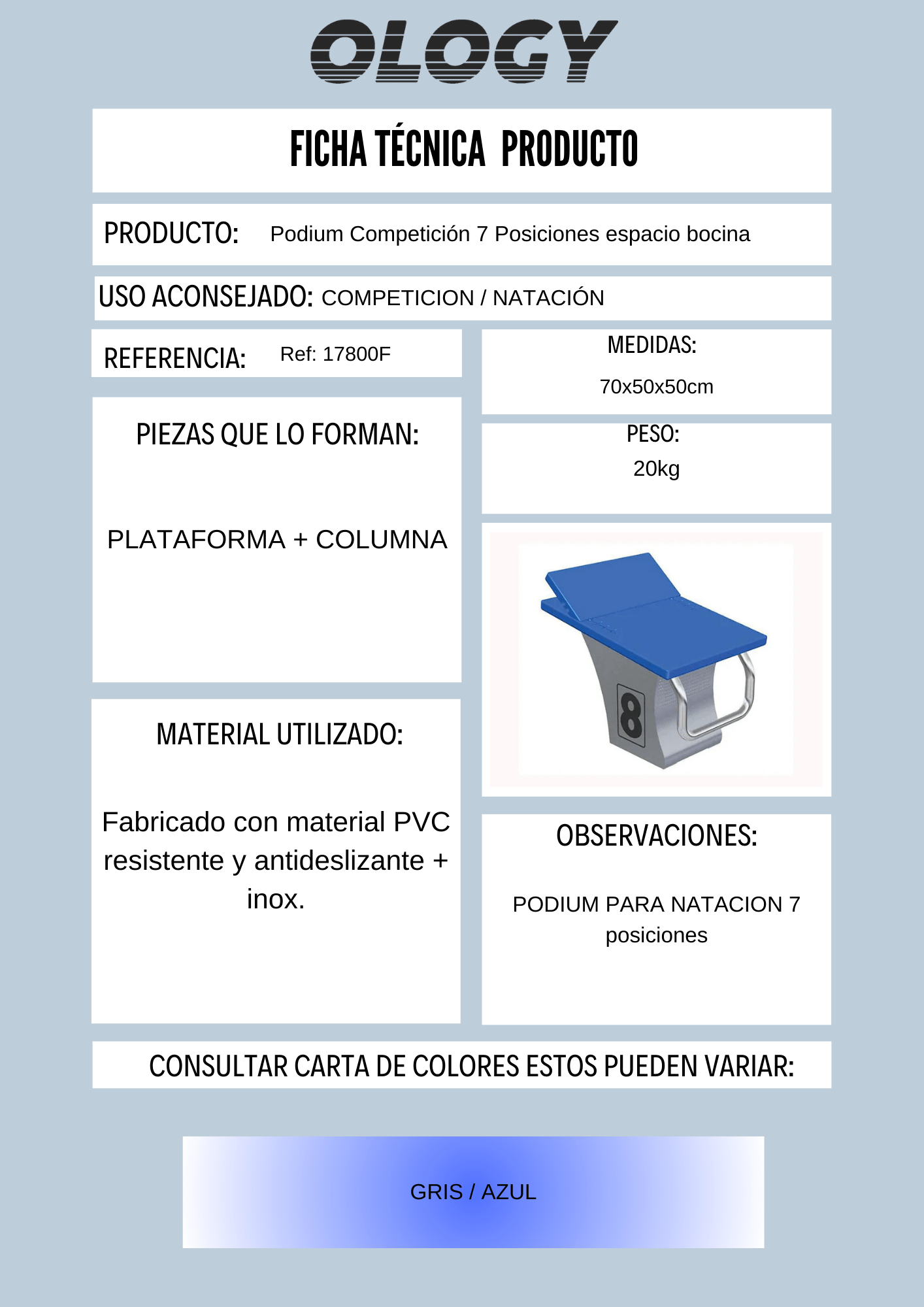 Podium de Competición OLOGY – 7 Posiciones con Espacio Bocina Podium de competición 7 posiciones con espacio bocina y plataforma de PVC