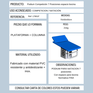 Podium de competición 7 posiciones con columna inox y plataforma de PVC