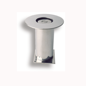 anclaje bayoneta de 43 mm de diametro en acero inoxidable con pletina circular y tapon de proteccion para piscina
