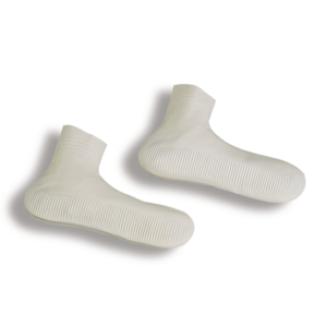 Calcetines de látex blancos, cómodos y con agarre mejorado, ideales para piscina y actividades acuáticas.