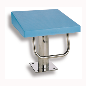Podium de salida con columna redonda en acero inoxidable y plataforma de fibra de vidrio