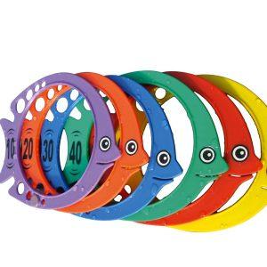 Peces Sumergibles Ref. 6007, juego de 6 peces de colores para juegos y entrenamientos en piscina.