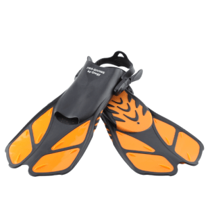 Aletas Buceo Pro-Diving ajustables en colores azul y naranja, tallas S/M y M/L