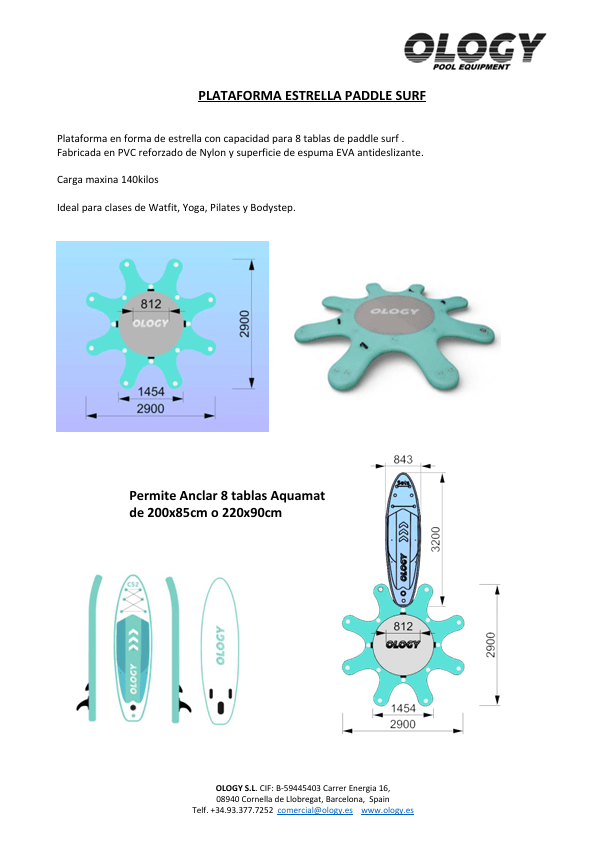 Plataforma Estrella Paddle Surf OLOGY – Capacidad 8 Tablas Plataforma Estrella Paddle Surf para 8 tablas con superficie EVA antideslizante de OLOGY